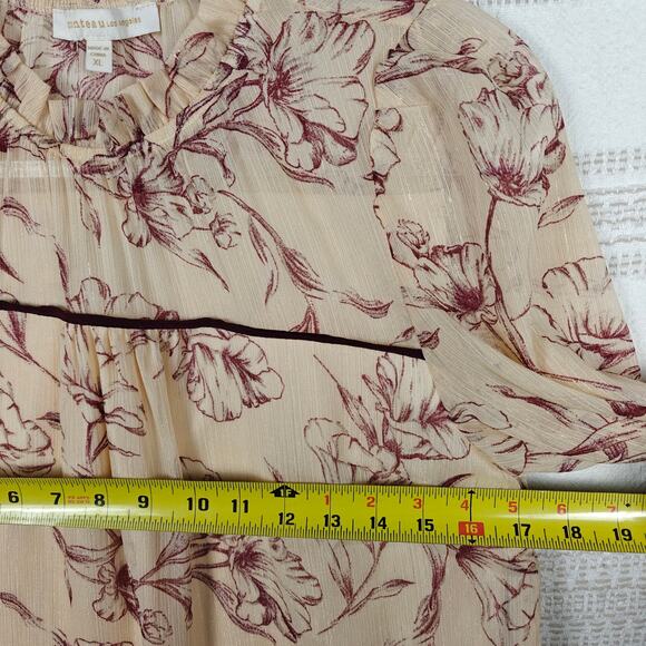 Monteau Los Angeles Floral Blouse Sheer Long Sleeve Top Size XL NEW - Picture 3 of 7